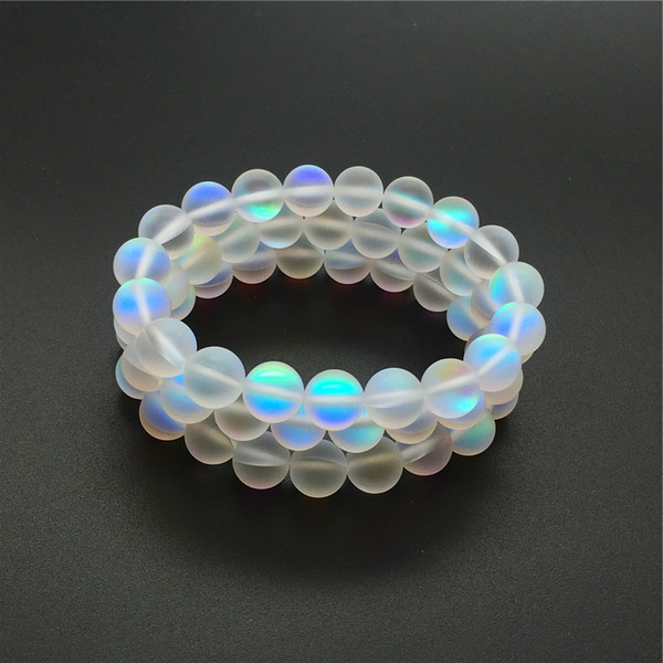 10mm Matte White Aura Quartz Bracelet,Gemstone Bracelet,Holographic Round Beads,Elastic Bracelet,Good Luck Bracelet