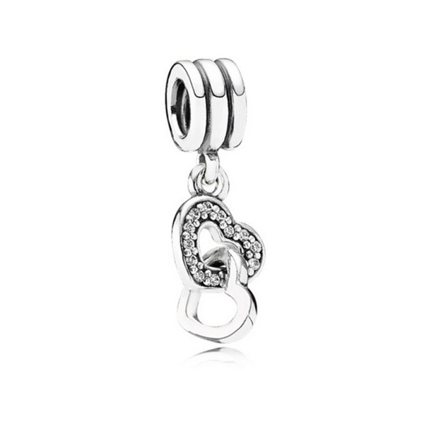 Wholesale Silver Double Heart Dangle Charm Pendant Beads DIY Jewelry Marking Charm Fit Pandora European Style Bracelet Necklace Women