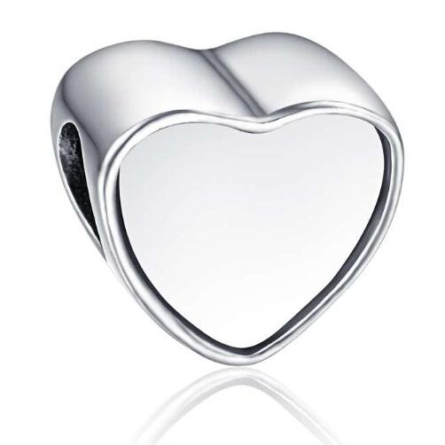 Alloy Customized blank heart photo bead Metal Slider Big Hole European Charms Fit Pandora Chamilia Biagi Bracelet