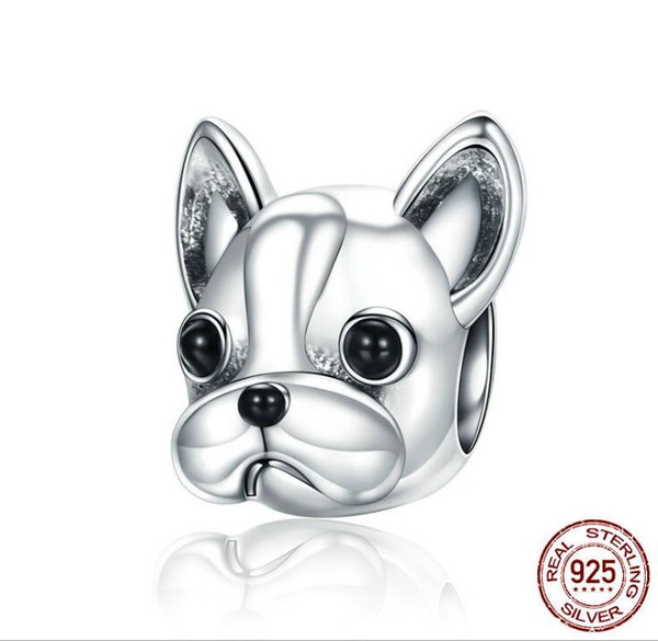 Real 925 Sterling Silver Charms Beads for Pandora Bracelets Dog Beads fit Charms Bracelet DIY Animal Jewellery Bulldog Accessories