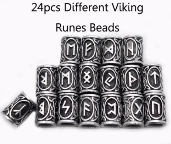 24pcs Real Photo High Quality Norse Viking Runes Metal Charm Beads for Bracelets for Pendant Necklace DIY for Beard or Hair