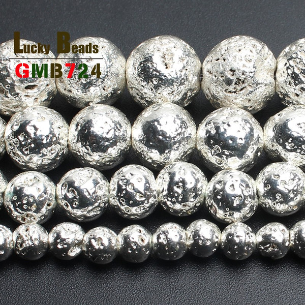 Natural Stone Silver Lava Hematite Round Loose Beads 4 6 8mm 10mm DIY Necklace Bracelet Jewelry Making Accessories Natural Stone Silver Lava