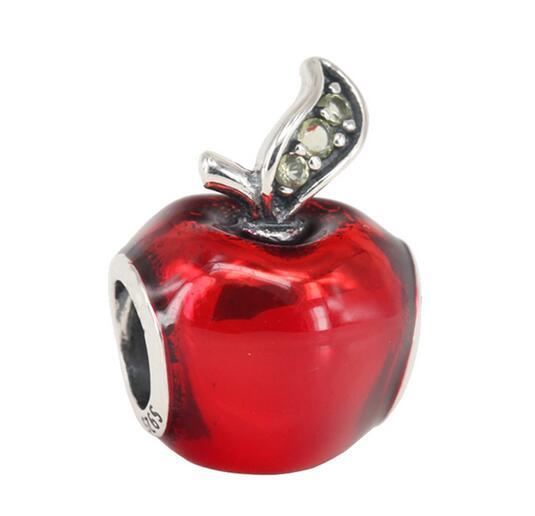 Fit For Pandora Bracelet Snow White Christmas Apple Charm With Red Enamel And Green CZ DIY Bead Charm 925 Sterling Silver Jewelry