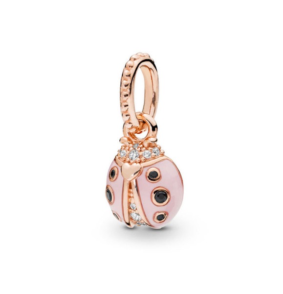 2019 Spring 925 Sterling Silver Rose Lucky Pink Ladybird Pendant Charm Bead For European Pandora Jewelry Charm Bracelets