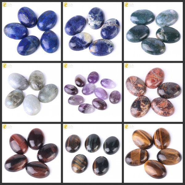 CSJA 18x25mm Gemstone Cabochon Natural Amethyst Tiger Eye Labradorite Lapis Lazuli Stone Loose Beads Men Women Charms Jewelry Gems 1PC T007