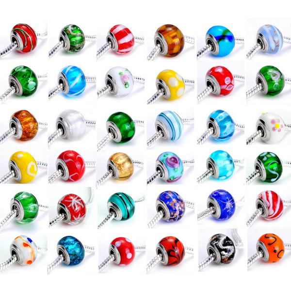 Charm Loose Beads DIY 9*14mm Pandora Bead Unique Lampwork Murano Glass Bead DIY Bracelet Mix Color 100pcs/lot