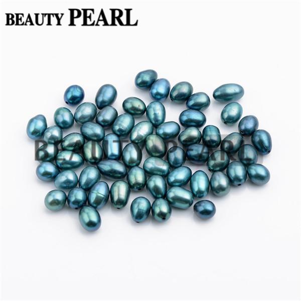 50 Pieces Wholesale Mixed 6-9mm Peacock Green and Blue Cultured Freshwater Pearls Half-drilled Teardrop Loose Pearl