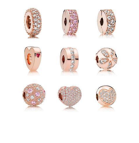 Rose Gold Clip Charms Fit Pandora Bracelet 925 Sterling Silver Bead Diy Jewelry