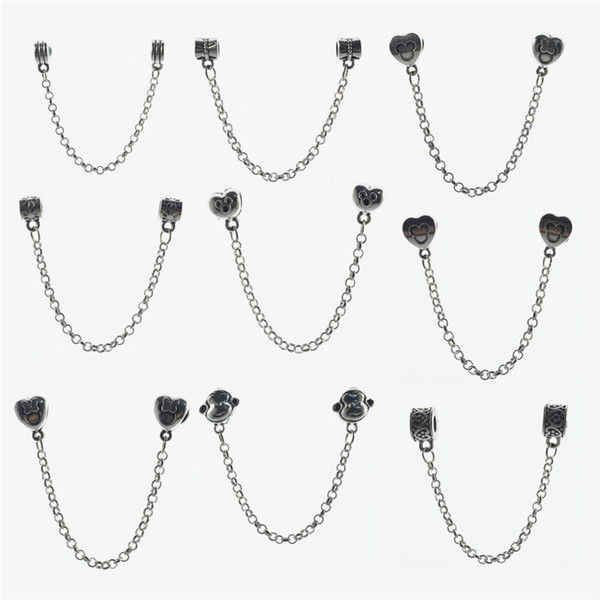 DIY Charm Hearts Safety Chain European Floating Charms, Beads For Pandora Snake Chain Bracelet Jewelry free shipping