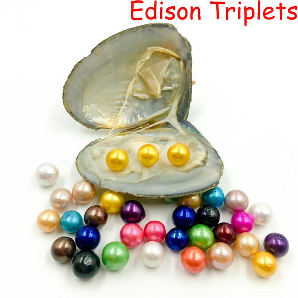 2018 giant 9-12mm Colored Edison big large giant round grade AAA pearls natural Triplets pearls in oyster with vacuum packing DIY Jewellery