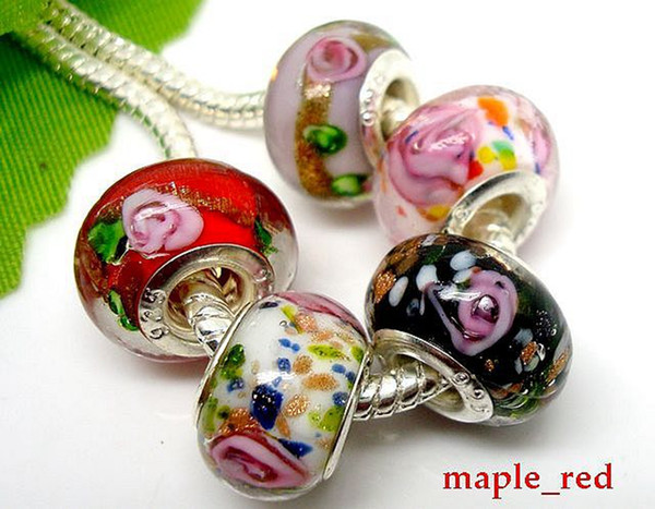 50pcs/Lot mixed Beautiful Flower Glass 925 silver core Beads for Jewelry Lampwork Charms DIY Beads for Bracelet Wholesale in Bulk Low Price