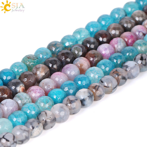 CSJA 10mm Natural Stone Loose Beads Colorful Round Faceted Dragon Vein Agates for Bracelet Jewelry Diy Making Creative Gift Wholesale F313