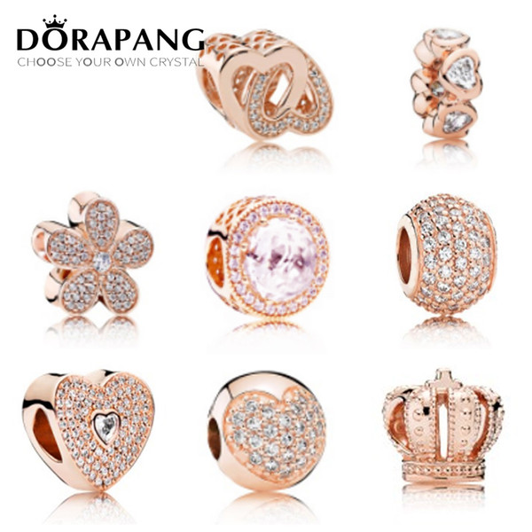 DORAPANG Rose Gold Charms Beads Fits Bracelets 925 Sterling Silver Bead Jewelry Pave CZ Pendant Bead DIY Jewelry Accessories For Women Gift