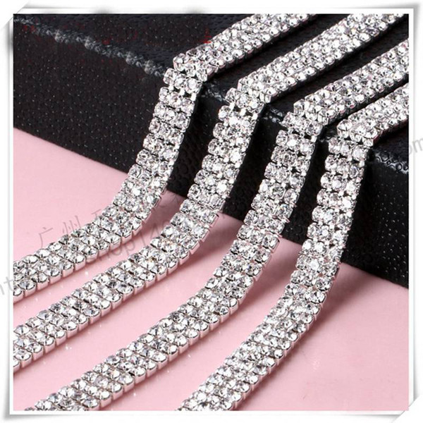 Wholesale-Wedding Decoration 10 yard 3Rows Rhinestone Crystal Chain Cake Ribbon SS12 Party Deco Sparkle Cup Chain Trim Sewing Accessories