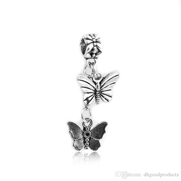 Creative Silver Pendants Fit Pandora Charms Bracelets Retro Alloy Butterfly Engraved Pendant DIY Necklace Insect Jewelry Accessories DZ89