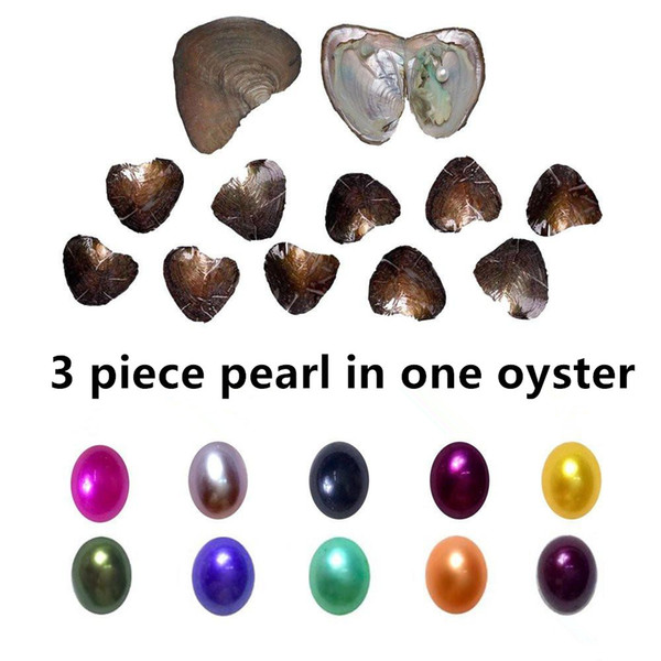 Pearl Oyster Kit With Triplets Meaningful Pearl Beads Individual Vacuum Package Birthday Gift (11 Colors,6-7mm ,3 Piece Pearl In One Oyster)