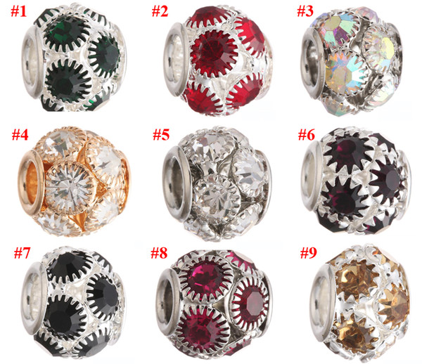 Antique Silver Loose Beads Alloy Crystal Charms Big Hole Charm For Bracelets DIY Jewelry For European Bracelets XZ-60