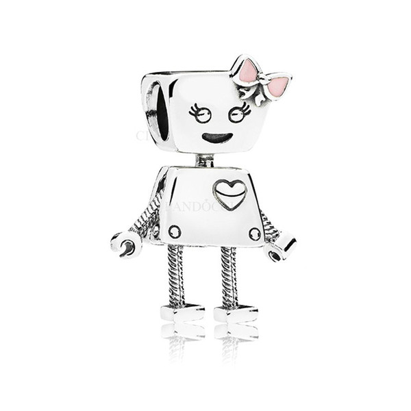 2018 Summer New Authentic 925 Sterling Silver Bella Bot Charm, Pink Enamel Charm Beads Fit Pandora Charms Bracelet Jewelry Making