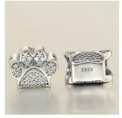 Fits Pandora Bracelets Dogs Paw Print Cats Silver Charm Bead Animal Footprint Loose Beads Wholesale Diy European Sterling Necklace Jewelry