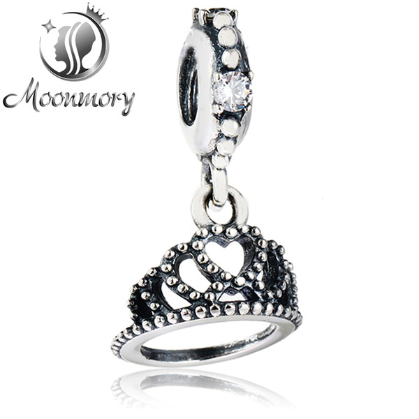 100% real s925 silver pendant fit pandora bracelet Heart Tiara Hanging Charm with a crown Silver pendant