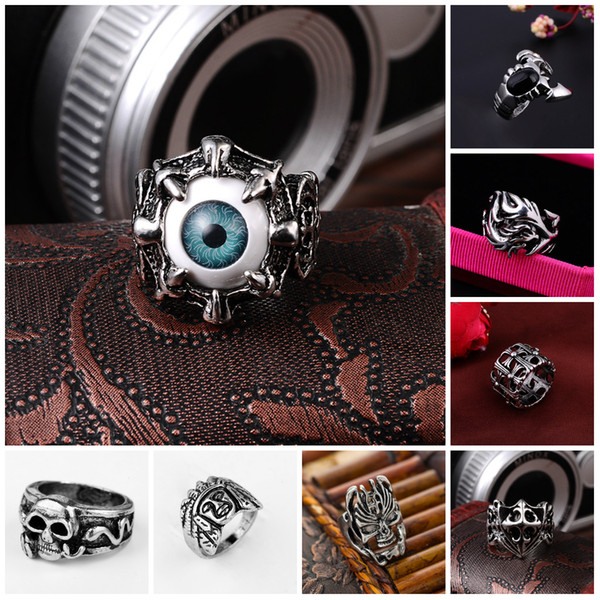 Stainless Steel Rings Silver Brand Demon Eye Vintage Mens Punk Ring China Wholesale Stainless Steel Jewelry Steampunk Men's Rings