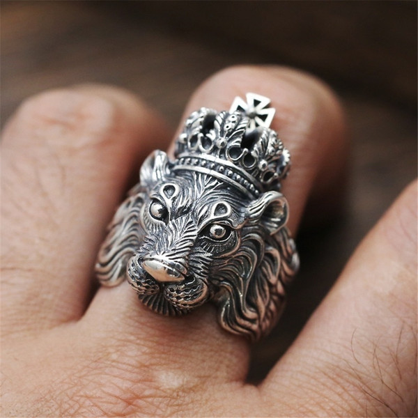 Mens Lion Rings - Metal Punk Carving Lion King Ring For Men Women - Cool Rock Designer Jewelry (US Size 6 - 13)