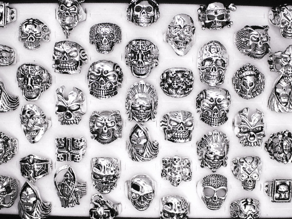 Free Shipping Mixed 20pcs Top-quality Gothic Punk Assorted Wholesale Lots Skull Style Bikers Men's Vintage Tibetan Rings