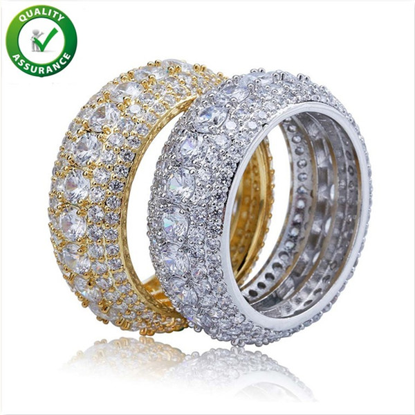 Designer Jewelry Mens Gold Rings Hip Hop Iced Out Ring Micro Paved CZ Diamond Engagement Wedding Finger Ring for Men Women Luxury Wedding