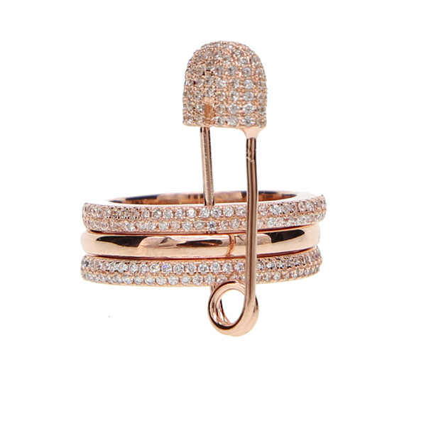 Fashionable three finger rings with pins stack design safety pin designer unique fine elegant women jewelry punk stack ring