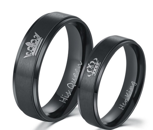 2018 New Fashion DIY Couple Jewelry rings Black plated color 316L stainless steel HIS QUEEN and HER KING couple rings for lovers