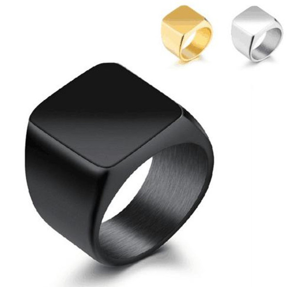 Hot Selling Stainless Steel Fashion Square Finger Rings For Men Fashion Mens Jewelry Wedding Band Silver Black Gold