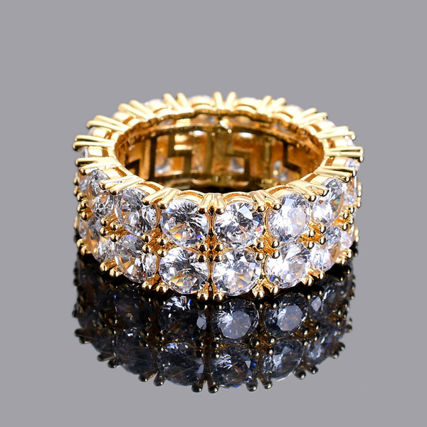 Iced Out Hip Hop Jewelry Men's shining 2 Row Cubic Zirconia Rings gold color silver color R010