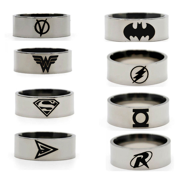 superhero Ring superman Wonder woman Green arrow batman Robin Flash Vforvendetta Green lantern party ring stainless steel ring