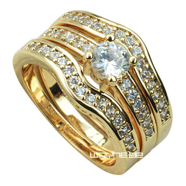 18k yellow Gold Fille engagement wedding ring sets w/ crystal R179 M-U