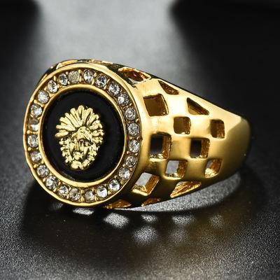 2019 New Arrival Fashion Lion Head Ring Man Women's Hip hop Rose Gold Silvery Oil Painting Crystal Rings For Men Punk Animal Party Jewelry