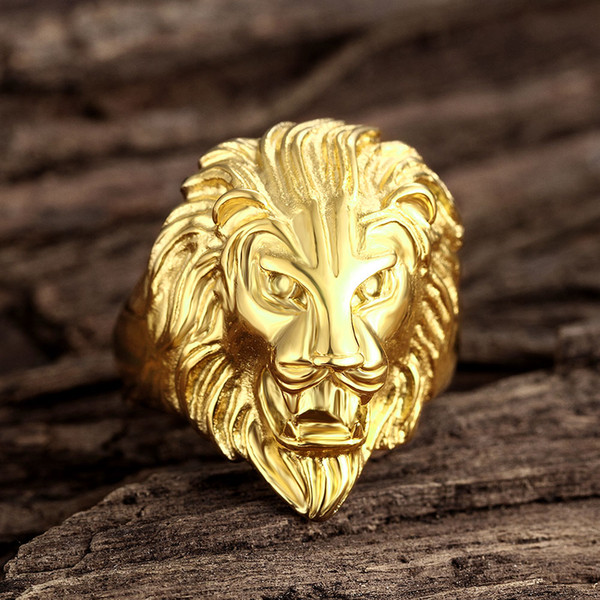 Fashion Men's Gold Stainless Steel Men's Ring Exaggerated Domineering Fashion Lion Head Steel Ring Vintage Gothic Punk Rock Ring Men's Jewel