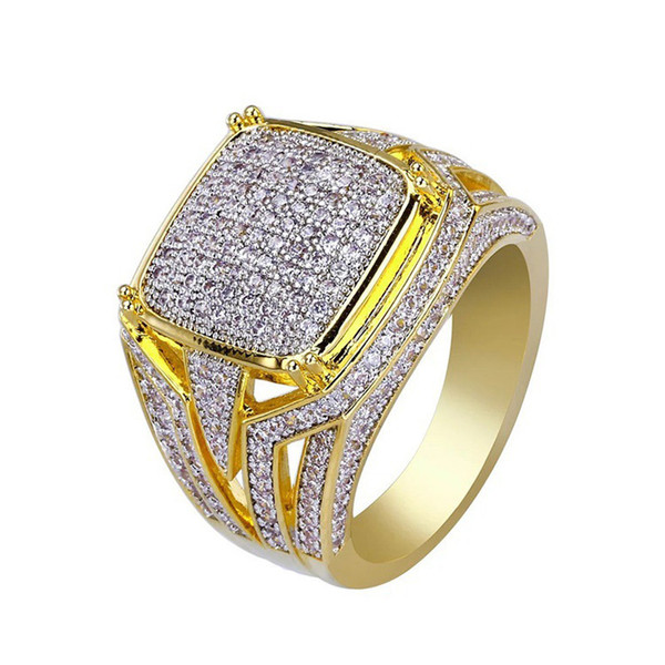 High Quality Hiphop Micro Pave Rhinestone Iced Out Bling Ring Fashion Gold Filled Crystal Punk Rings for Men Jewelry Gift