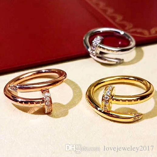 Stainless Steel Gold Nail rings with diamonds Top Quality silver rose gold lovers Band Rings for Women and Men Couple rings fine jewelry