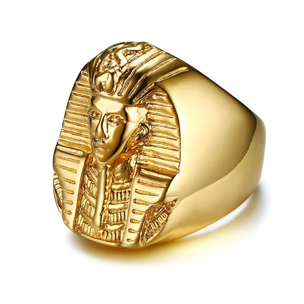 Pharaoh Shaped Rings for Men Gold Tone Stainless Steel Rock Punk Ancient Egypt Male Finger Ring Accessories