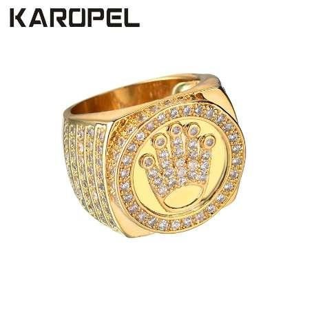 Karopel Hip Hop Bling Jewelry King Crown Father's Day Gift For Men Bling Bling Micro Pave CZ Gold Color Zircon Ring