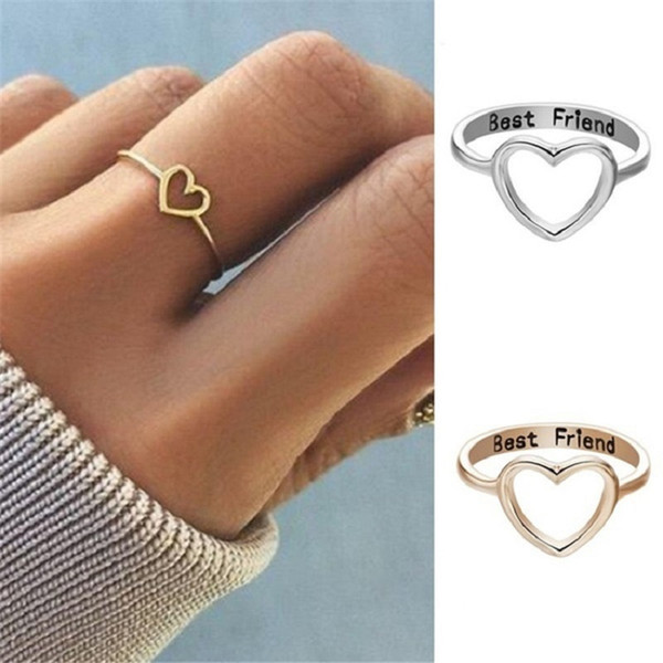 Heart Shaped Rings for Women Gold Silver Color Letters Carved Rings Romantic Couple Lovers' Rings Fashion Gift for Friends