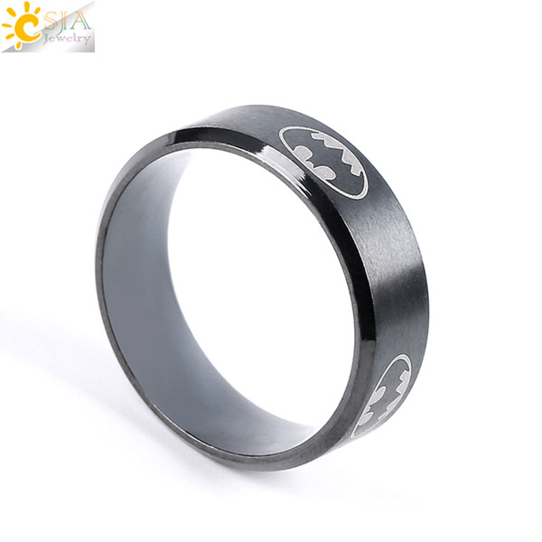 CSJA Classic Design Polished Black Titanium Steel Stainless Superhero Batman Symbol Finger Band Rings Jewelry Men Women Sizes Available E677