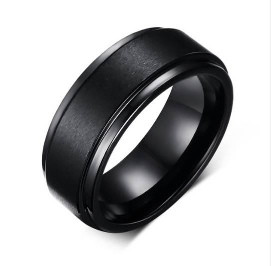 Mens Rings BASIC 8MM Wedding Band Black Pure Tungsten Carbide Engagement Ring for Men Matte Brushed Center Jewelry bague homme