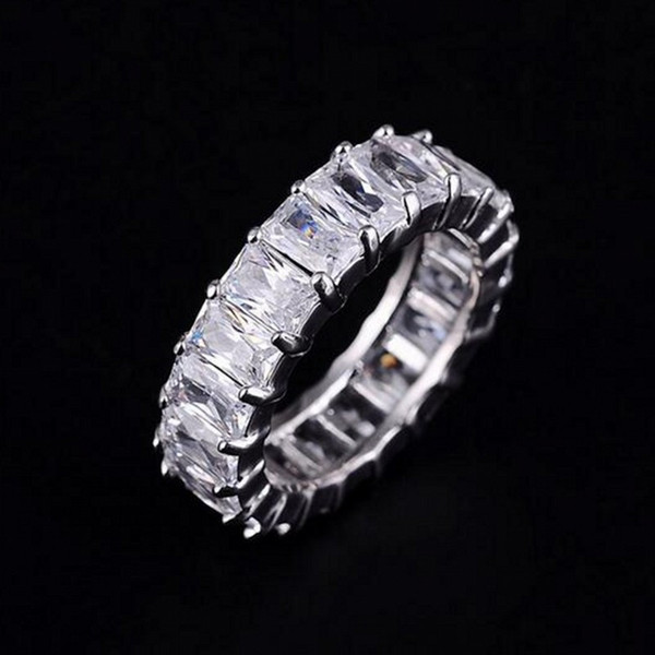 925 SILVER PAVE SETTING FULL SQUARE Diamant CZ ETERNITY BAND ENGAGEMENT WEDDING Stone Rings Size 6,7,8,9 Y1891206