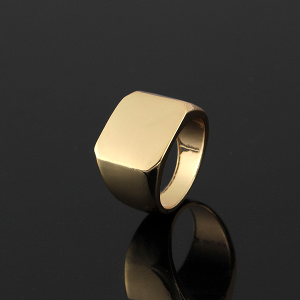 Fashion Rings Square Big Width Signet Rings Titanium Steel man Finger Silver Black Gold Men Ring Jewelry anel New