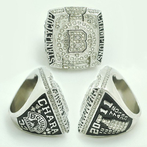 Class Sports Jewelry Boston Bruins 2011 Stanley Cup Championship Ring, Silver Plated Man's Wedding Band Ring