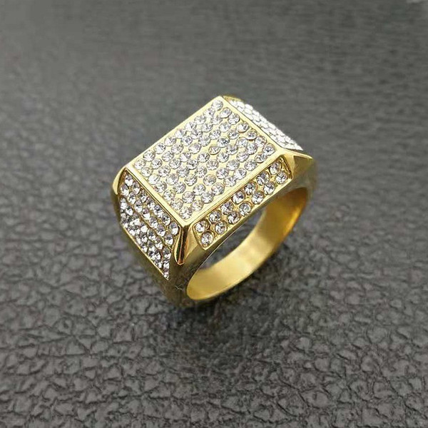 HIP Hop 7 to 12 Micro Pave with zircon Chunky Square Mens Ring Iced Out Bling Gold Filled Thick Titanium Rings for Men Jewelry