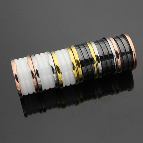 whole saleBrand 316L stainless steel Fashion Black and white ceramic rings women men wedding jewlery couple wide bulgaria ring