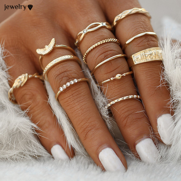 12 pc/set Charm Gold Color Midi Finger Ring Set for Women Vintage Boho Knuckle Party Rings Punk Jewelry Gift for Girl