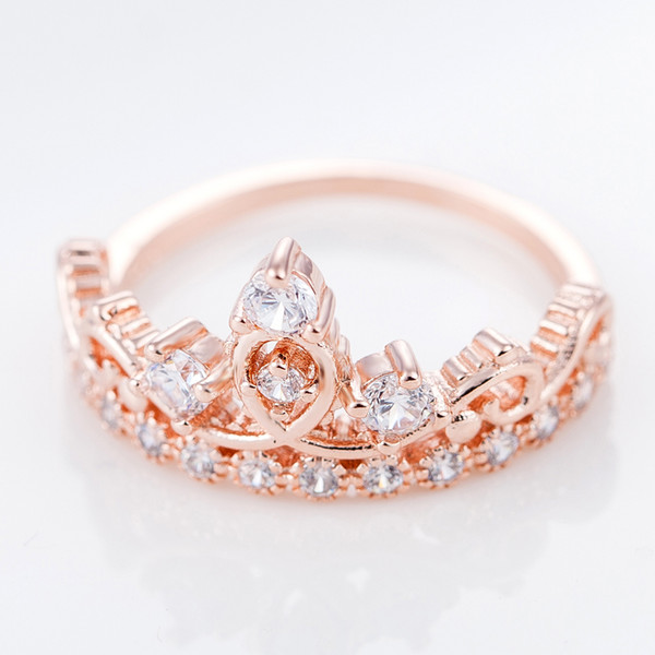 Diamond Crown Ring for Women Rose Gold Ring Crystal finger rings Bridal Wedding Rings Wedding Jewelry Gift